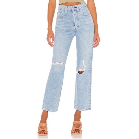 LEVI’S Ribcage Straight Ankle Jeans Distressed Size 28 - Picture 9 of 11